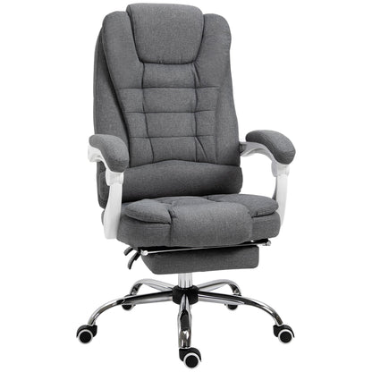 Vinsetto Office Chair, Computer Desk Chair, Linen Fabric Swivel Rolling Task Chair with Large Soft Padded Cushion, 135 Reclining Backrest and Retractable Footrest, Grey