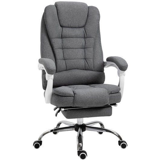 Vinsetto Office Chair, Computer Desk Chair, Linen Fabric Swivel Rolling Task Chair with Large Soft Padded Cushion, 135 Reclining Backrest and Retractable Footrest, Grey