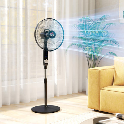 HOMCOM 16" Pedestal Standing Floor Fan, Oscillation Cooling Fan with Remote Control, Black