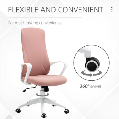 Vinsetto High-Back Office Chair, Elastic Desk Chair with Armrests, Tilt Function, Adjustable Seat Height, Pink