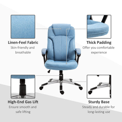 Vinsetto Office Chair, Linen Fabric Desk Chair, Height Adjustable Computer Chair with Padded Armrests, Swivel Wheels and Tilt Function, Blue