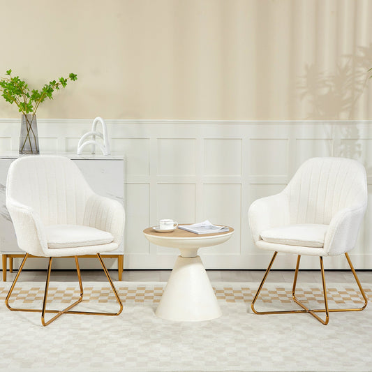 HOMCOM Modern Accent Chair Set of 2, Cashmere Tufted Armchair with Padded Seat, Occasional Bedroom Chair with Cross Steel Legs for Living Room, Cream White