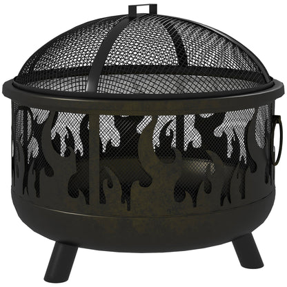 Metal Firepit Bowl Outdoor 2-In-1 Round With Lid, Grill For Garden, Camping, BBQ, Bonfire, Wood Burning Stove, 61.5 x 61.5 x 52cm, Black