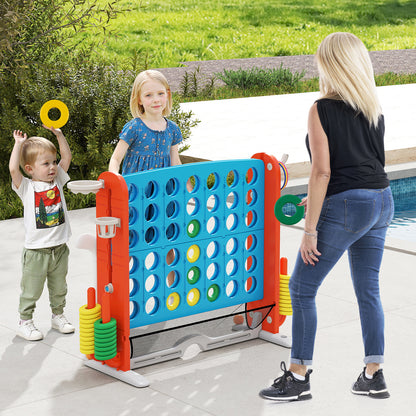 Jumbo 4-in-a Row Game Set with Basketball Hoop and 42 Rings-Light Blue