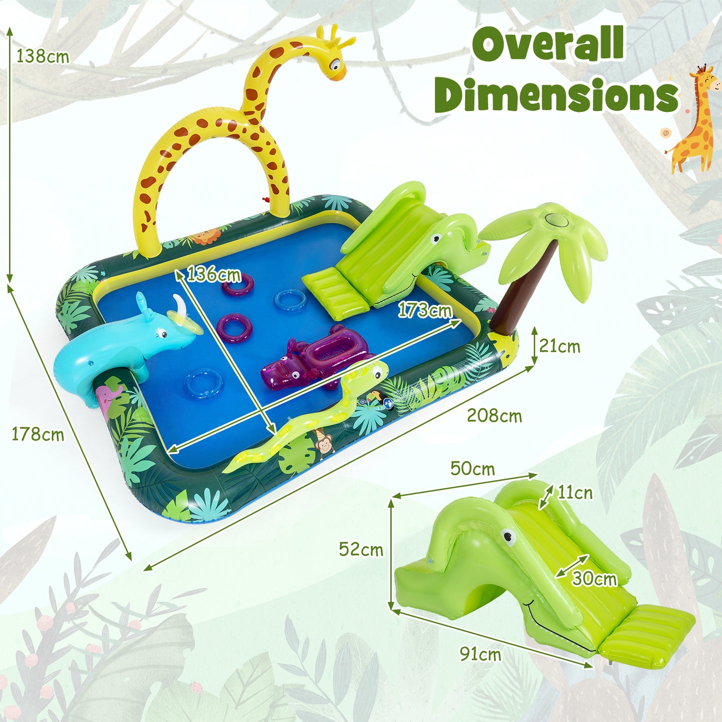 Jungle Inflatable Play Center with Slide and Giraffe Sprinkle for Kids