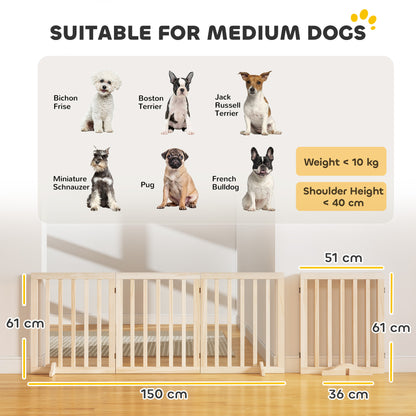 PawHut Wooden Dog Gate, 3-Panel Freestanding Pet Gates Indoor with 2 Support Feet and 360° Flexible Hinges, Natural