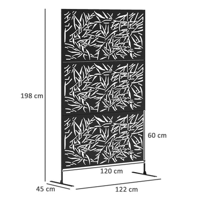 Outsunny Dekoracyjny Ekran Prywatności Ogrodowej ze Stojakiem, 6.5FT Wolnostojący Metalowy Zewnętrzny Przegroda, Dekoracyjny Panel Prywatności ze Śrubami Rozporowymi do Ogrodowego Basenu z Wanną Z Hydromasażem, Styl Bambusowy, Czarny