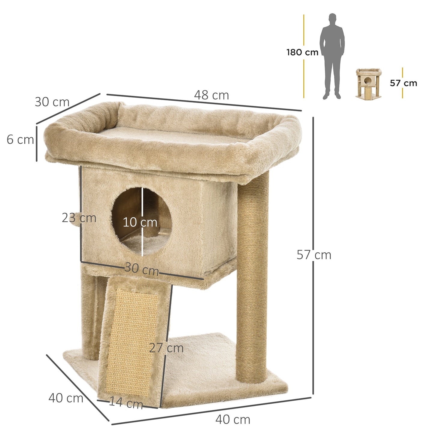 PawHut Cat Tree Tower for Indoor Cats Cat Scratching Post Climbing Activity Centre w/Jute Scratching Pad, Toy Ball, Cat House - Coffee