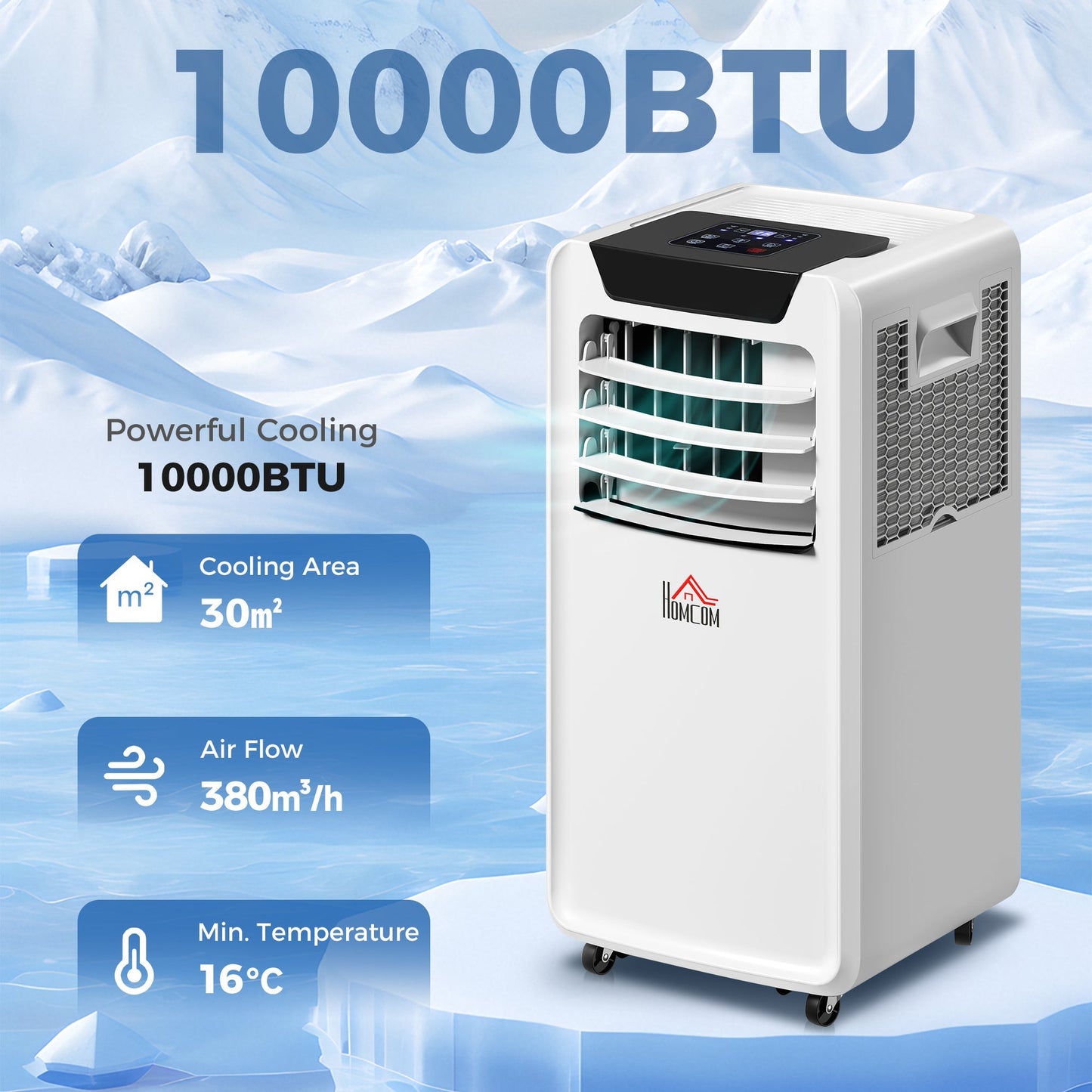HOMCOM 10000 BTU Air Conditioning Unit, 3-in-1 Portable Air Conditioner, Dehumidifier, Cooling Fan with Remote Control, LED Display, 2 Speeds, 24H Timer, Window Venting Kit, 30m2