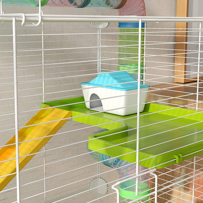 PawHut Hamster Cage w/ Water Bottle, Exercise Wheel, Tubes, Ramps - Green