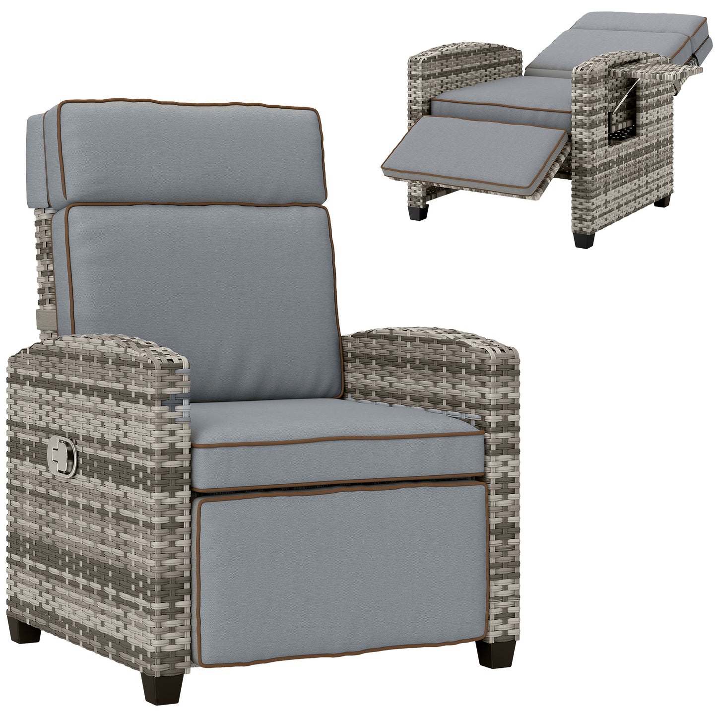 Outsunny 145√Ç¬∞ Reclining Rattan Armchair, with Footrest - Mixed Grey/Grey
