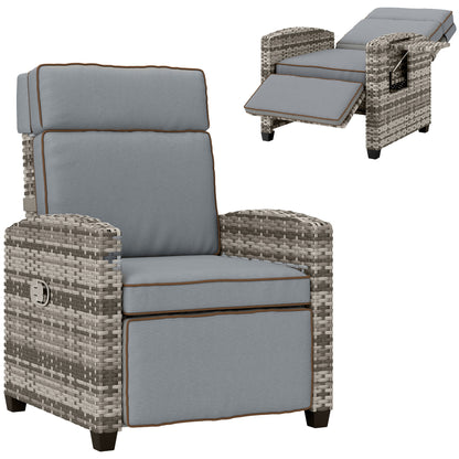 Outsunny 145√Ç¬∞ Reclining Rattan Armchair, with Footrest - Mixed Grey/Grey