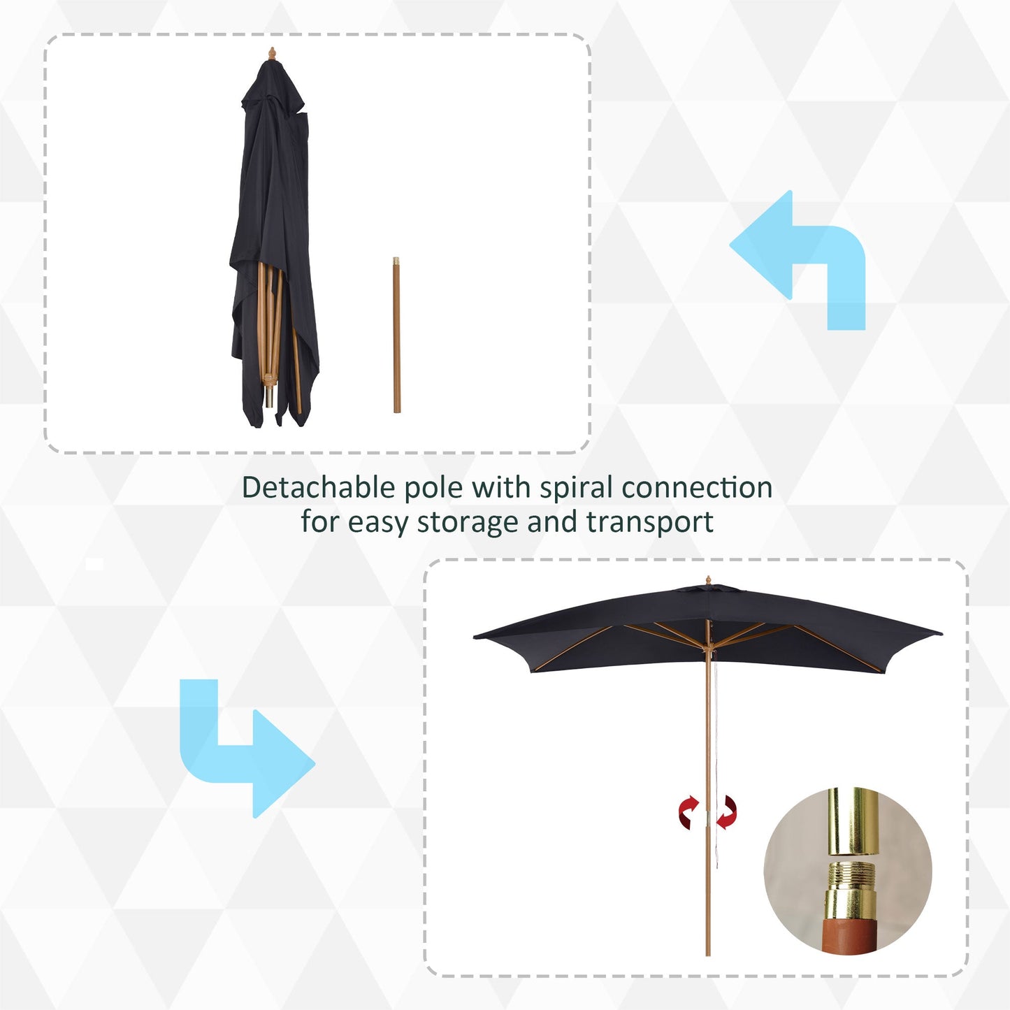 Outsunny 295L x 200W x 255Hcm Wooden Garden Patio Parasol Umbrella-Black