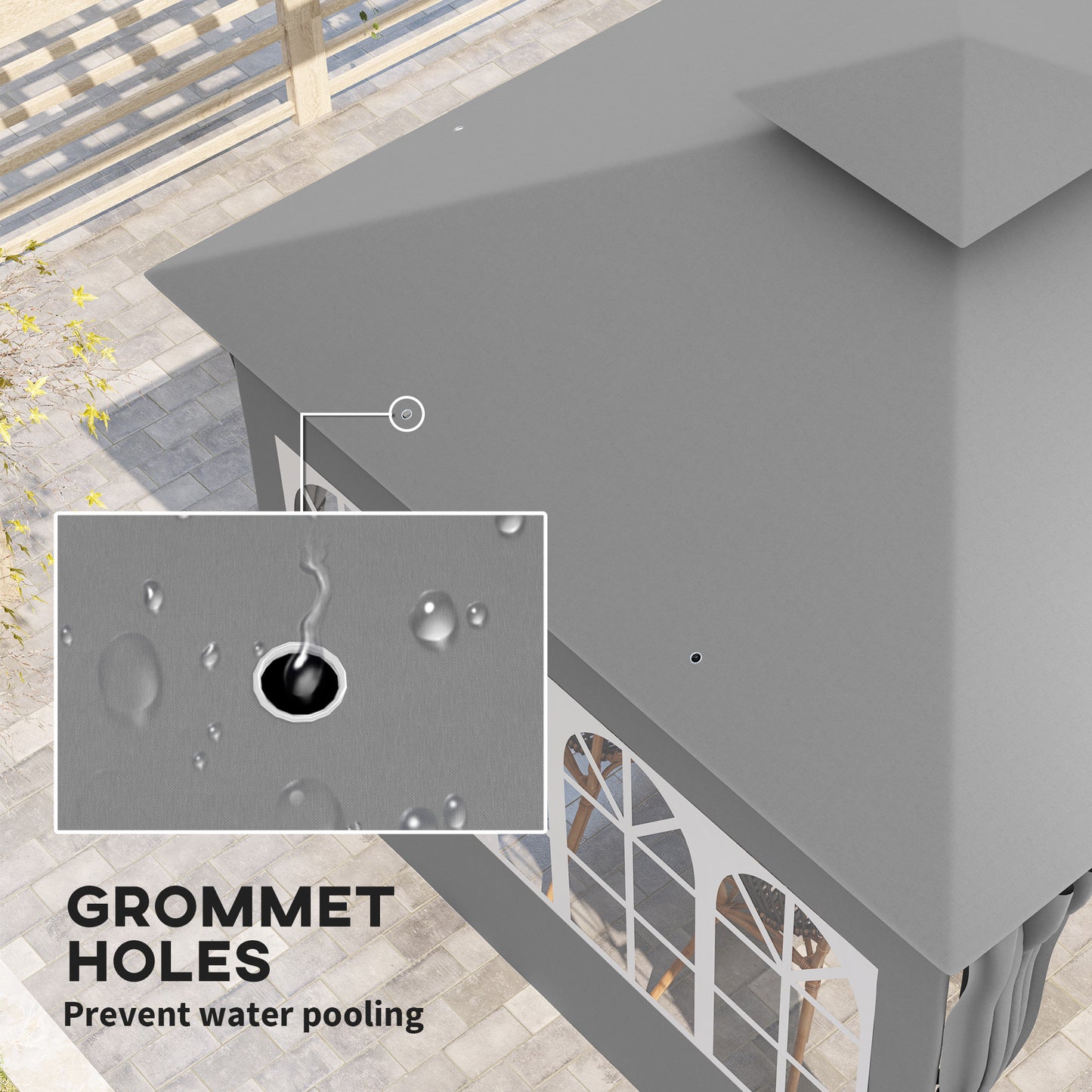 Altana ogrodowa Outsunny 3 x 3 m, metalowa altana z podwójnym dachem, zdejmowanymi ścianami bocznymi i oknami kościelnymi, zadaszenie zewnętrzne, jasnoszary