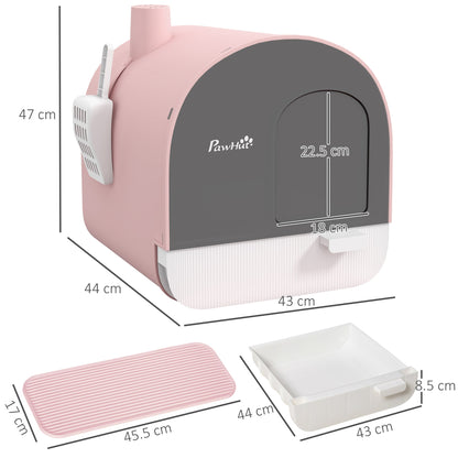 PawHut Hooded Cat Litter Box, Kitten Litter Tray, with Lid, Scoop, Filter, Flap Door, Pink