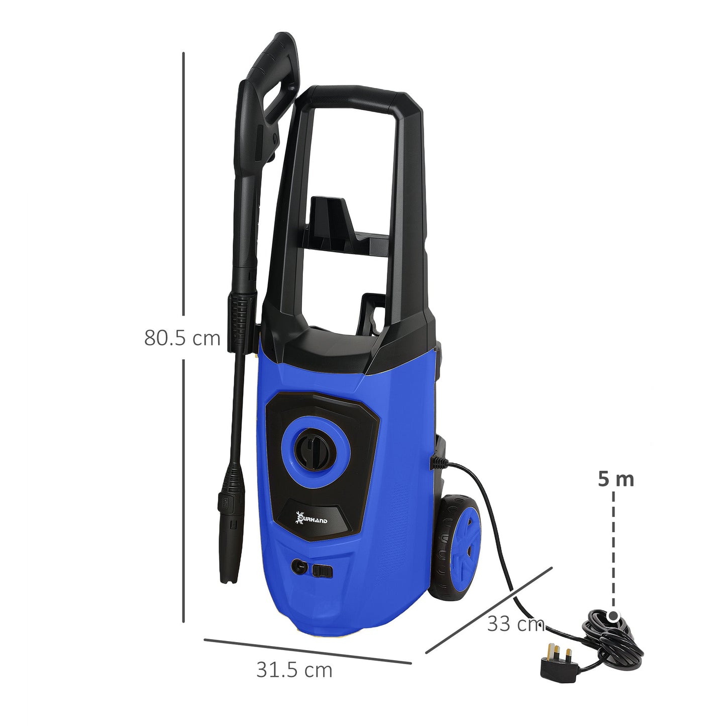 DURHAND High√Ç Pressure√Ç Washer, 150 Bar Pressure, 510 L/h Flow, 1800W, High-Performance Portable Power Jet Wash Cleaner, Blue