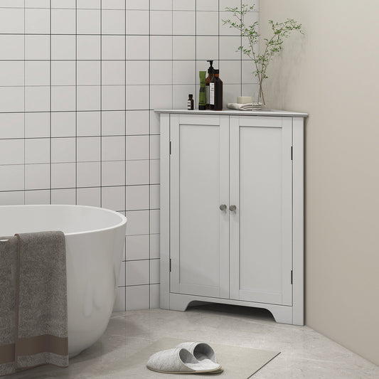 kleankin Triangle Bathroom Cabinet, Corner Bathroom Storage Unit with Adjustable Shelf and Recessed Door, Free Standing, White