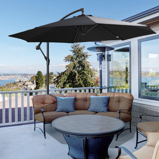 Outsunny 2.45m Overhanging Cantilever Parasol, Heavy Duty Waterproof Garden Umbrella with Cross Base, Black