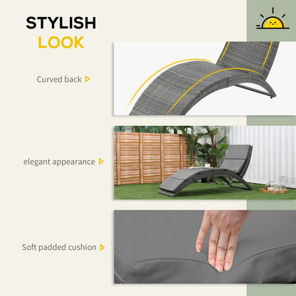 Outsunny Outdoor składany PE Rattan leżak z miękką wyściółką, ergonomiczny zakrzywiony design leżaka na balkon, ogród, szary