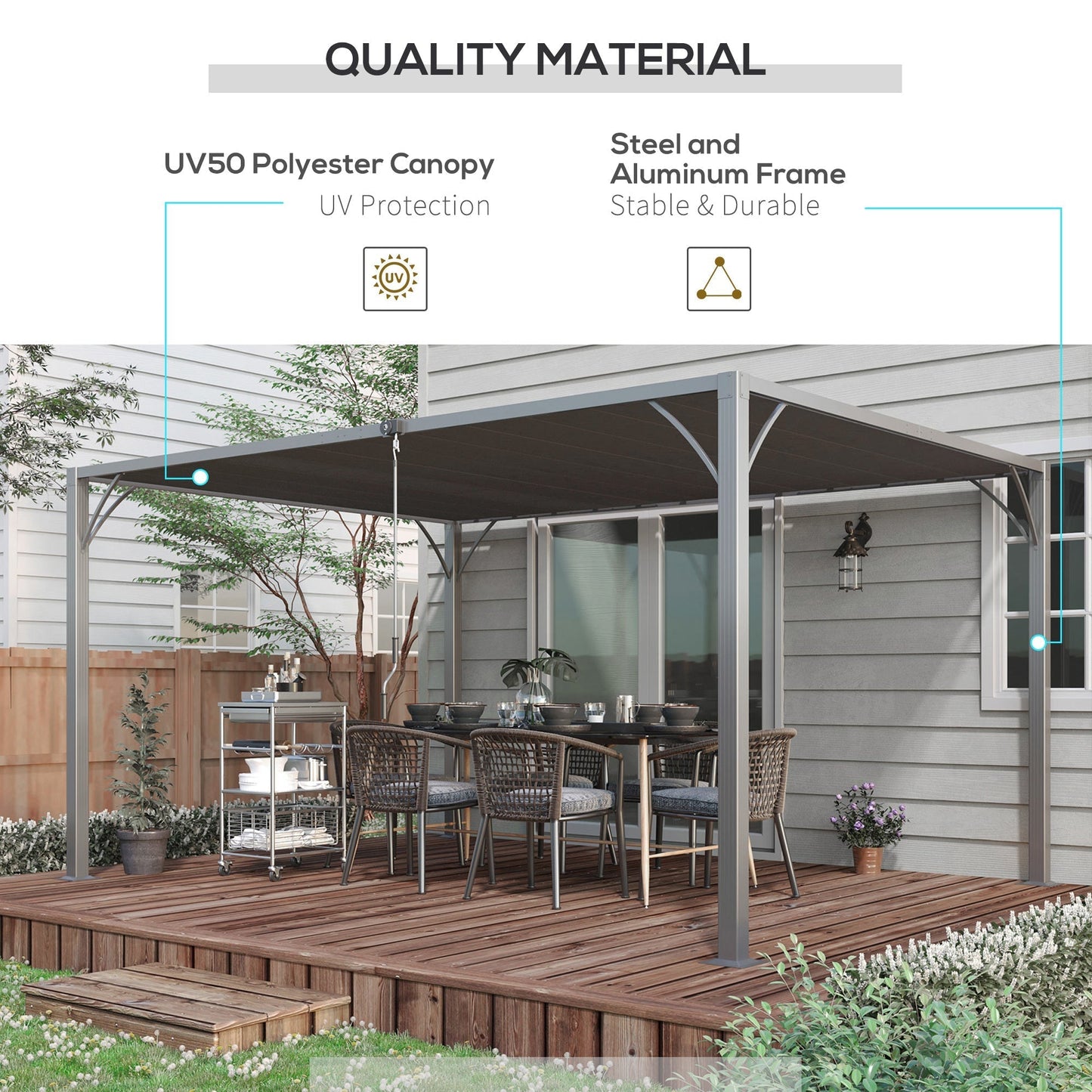 Outsunny 4 x 3(m) Outdoor Pergola with Retractable Roof, Aluminium Louvered Patio Gazebo Canopy for Lawn Garden Patio, Grey