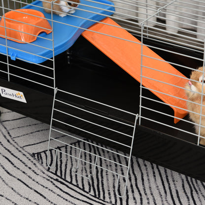 PawHut Steel Small 2-Tier Small Guinea Pigs Hutches w/ Accessories Blue/Orange