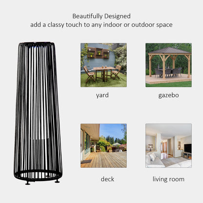 Outsunny Patio Garden Solar Powered Lights Woven Resin Wicker Lantern Auto On/Off for Porch, Yard, Lawn, Courtyard, Black