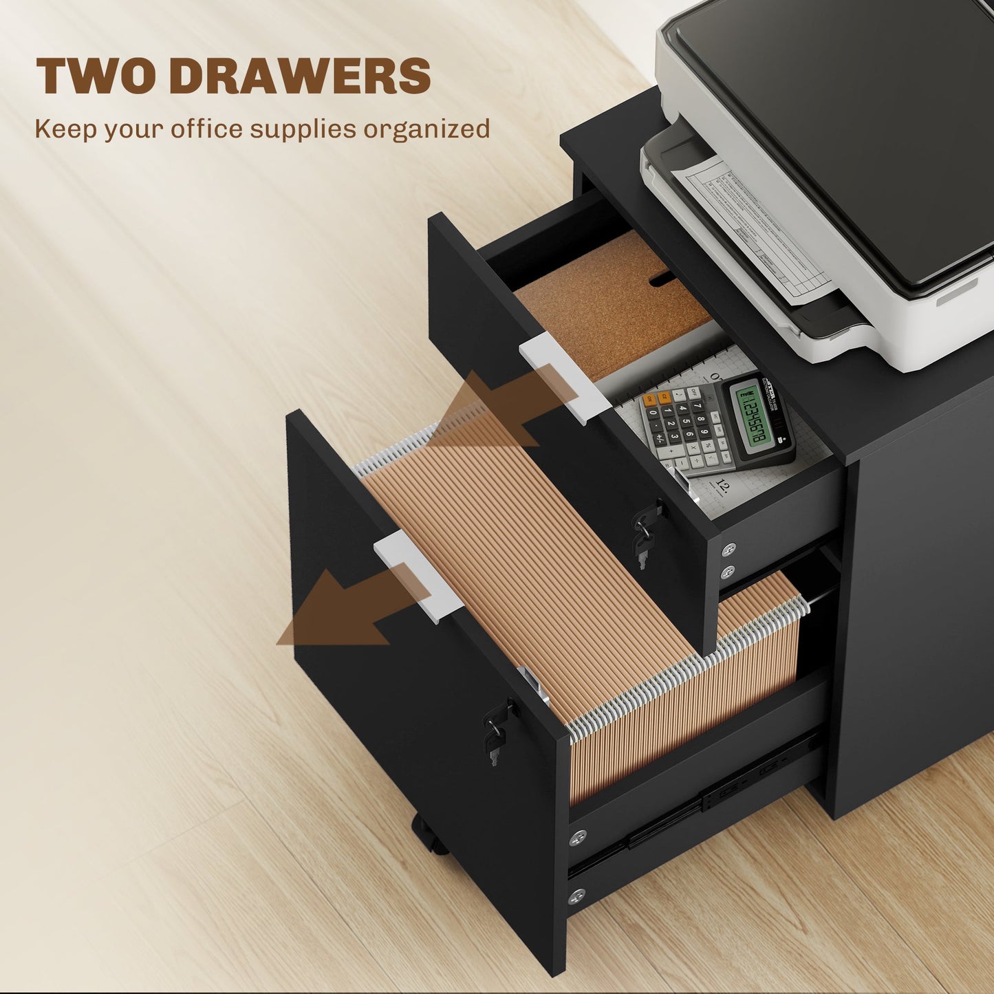 HOMCOM Two-Drawer Lockable Filing Cabinet - Black