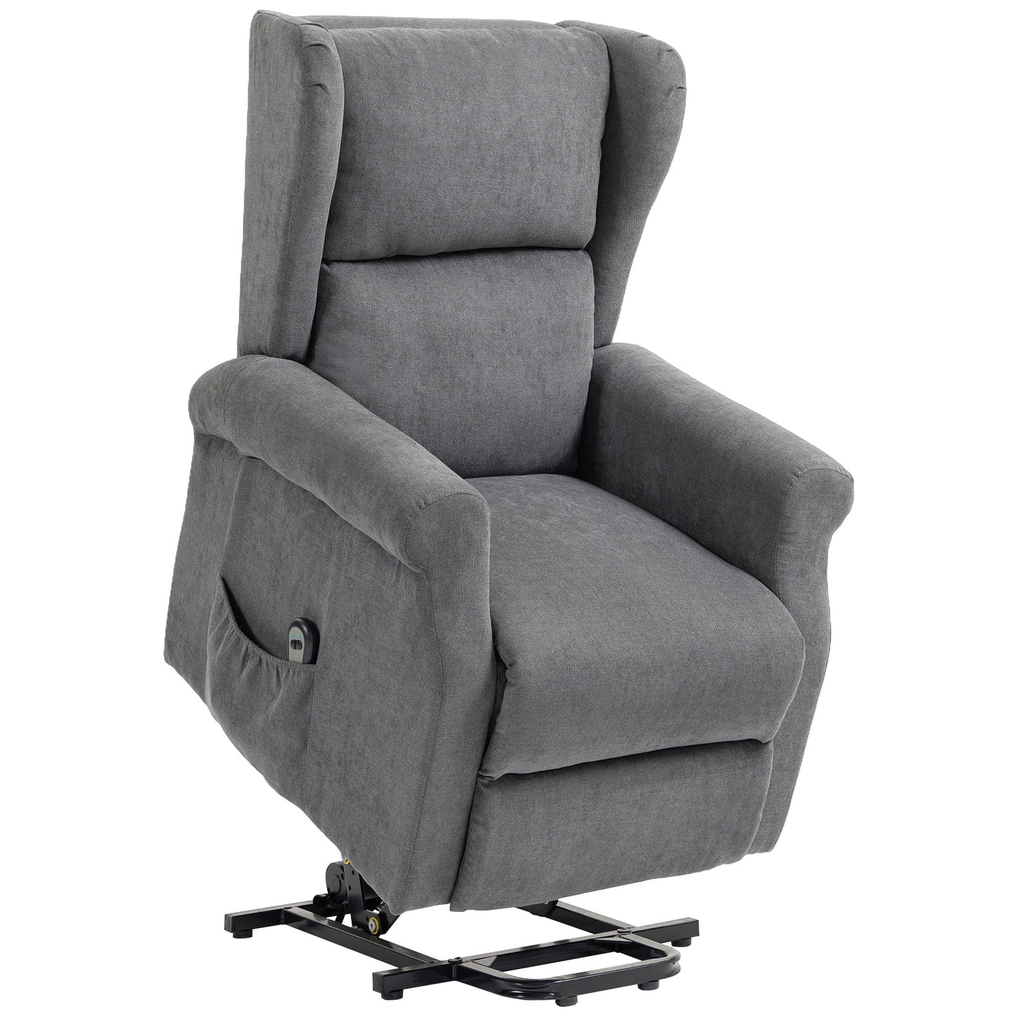 HOMCOM Power Lift Recliner Armchair, Electric Lift Chair for Elderly, Fabric Riser and Reclining Chair with Remote Control, Side Pockets, Extended Footrest, for Living Room, Charcoal Grey