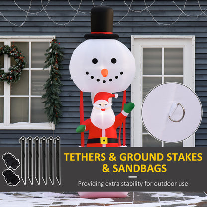 HOMCOM 8ft Christmas Inflatable Decoration with Santa Claus on Snowman Hot Air Balloon, Blow Up Xmas Decor for Outdoor √¢‚Ç¨‚ÄπIndoor with LED Lights