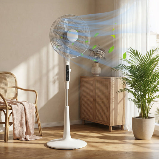 HOMCOM Three Mode Pedestal Fan, with Insect Repellant Box and LED Panel - White