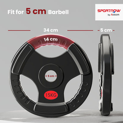 SPORTNOW Olympic Weight Plates, 2"/5cm Weight Disc Pair with Tri-Grips, 2 x 15kg Dumbbell Plates for Weightlifting and Strength Training Home Gym Fitness Workout, Black