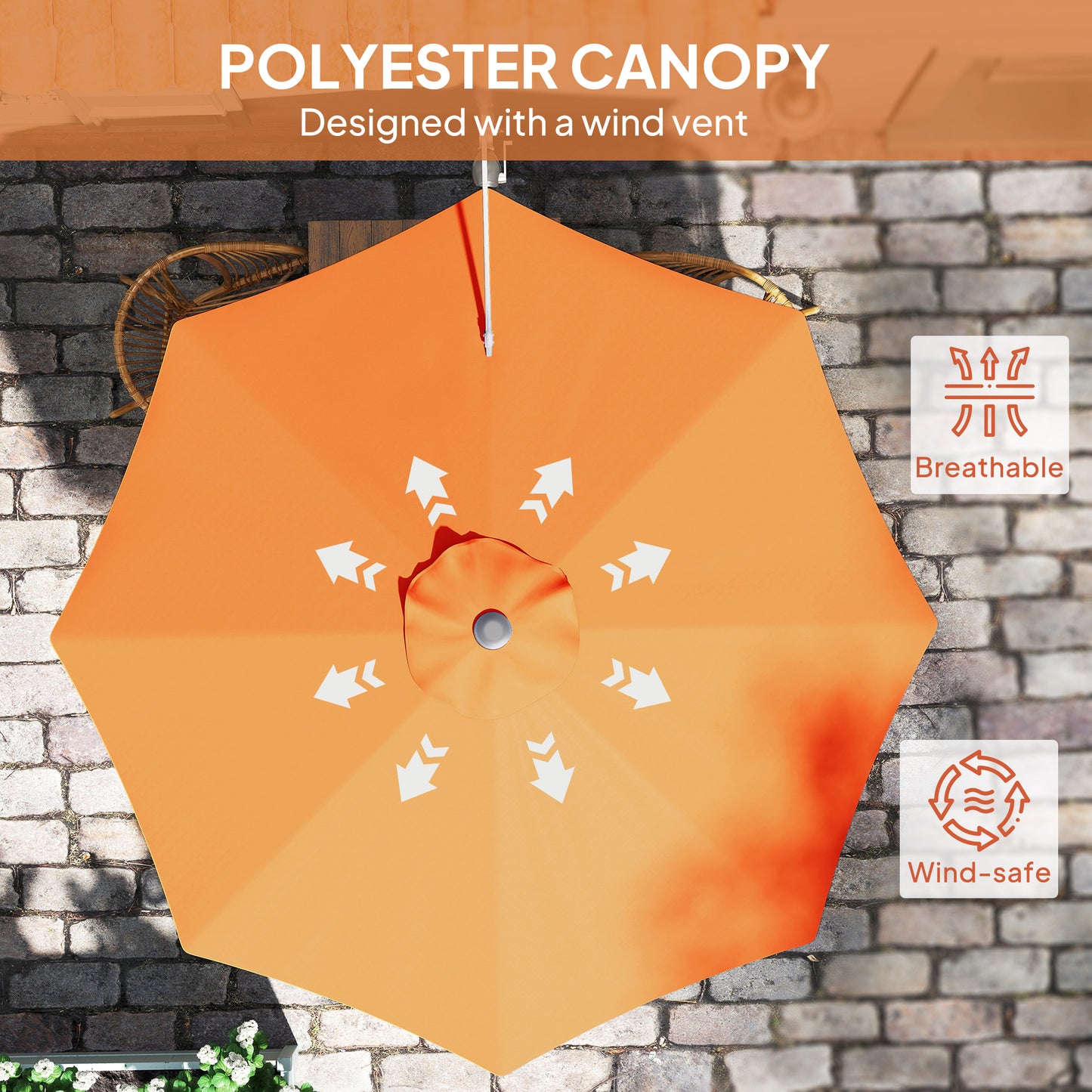 Outsunny 3(m) Parasol ścienny z uchwytem - pomarańczowy