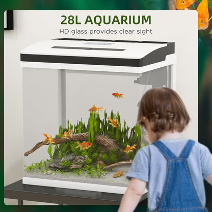 PawHut 28L Glass Aquarium Fish Tank with Filter, LED Lighting, for Betta, Guppy, Mini Parrot Fish, Shrimp, 38 x 26 x 39.5cm