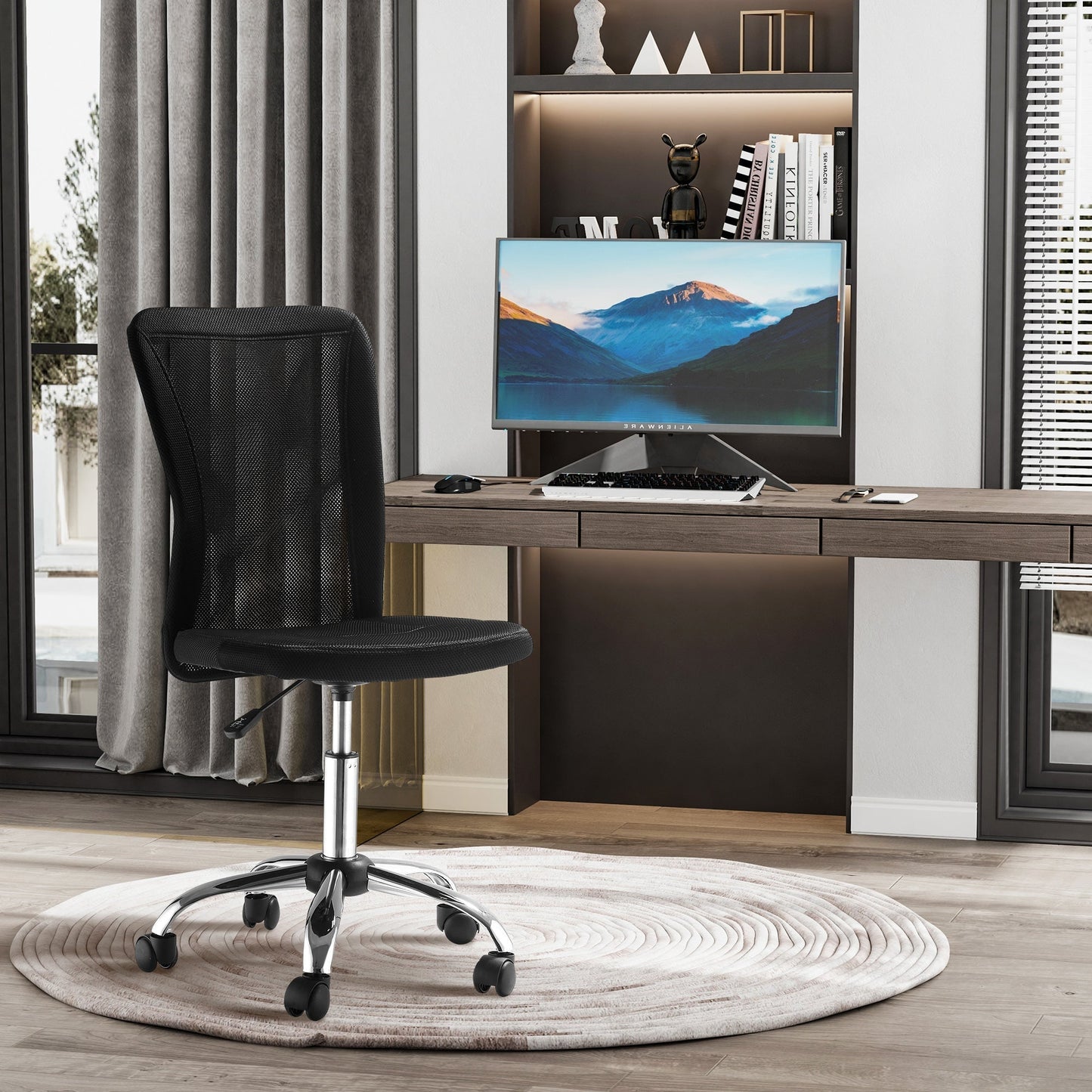 Vinsetto Home Office Mesh Task Chair Ergonomic Armless Mid Back Height Adjustable with Swivel Wheels, Black