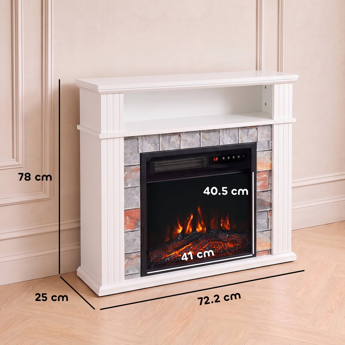 HOMCOM Freestanding Electric Fireplace Suite, 1800W, Open Shelf, Electric Fire and Surround with LED Flame, Remote, White