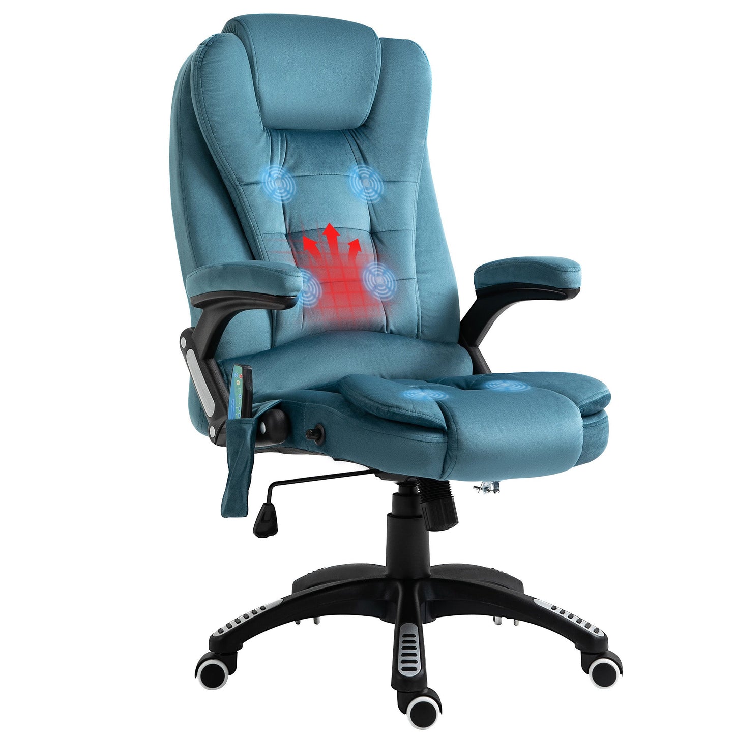 Vinsetto Massage Recliner Chair Heated Office Chair with Six Massage Points Velvet-Feel Fabric 360¡ Swivel Wheels Blue