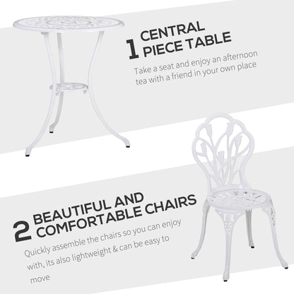 Outsunny 3 Piece Patio Bistro Set for 2, Outdoor Aluminium Garden Table and Chairs with Umbrella Hole for Balcony, White