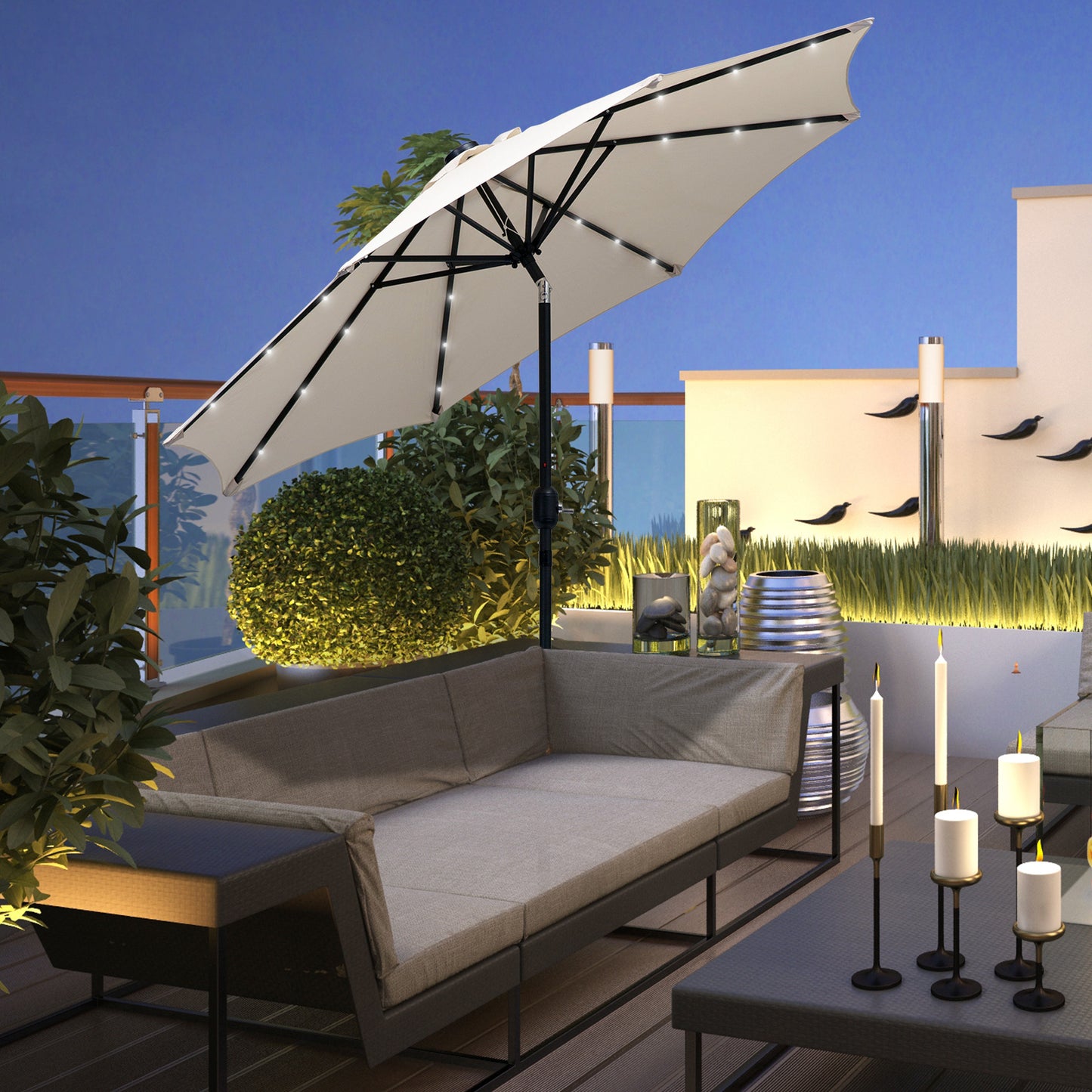 Outsunny 2,7m Parasol ogrodowy z korbką i 24 diodami LED (kremowy)