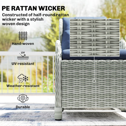 Outsunny 5 Piece Garden Furniture Set, Rattan Reclining Garden Chair Set of 2 with Footstool and Cushion for Balcony, Dark Blue