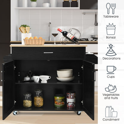 Rolling Kitchen Storage Trolley with Adjustable Shelf and Drawer-Black