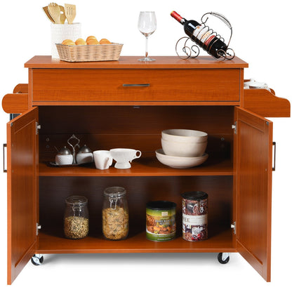 Rolling Kitchen Storage Trolley with Adjustable Shelf and Drawer-Brown