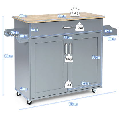 Rolling Kitchen Storage Trolley with Adjustable Shelf and Drawer-Grey