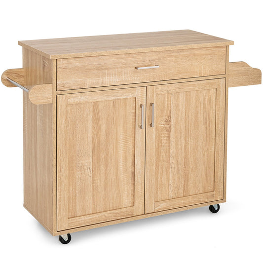 Rolling Kitchen Storage Trolley with Adjustable Shelf and Drawer-Natural