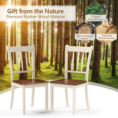 Set of 2 Slatted High Backrest Dining Chairs with Shaped Seat-White