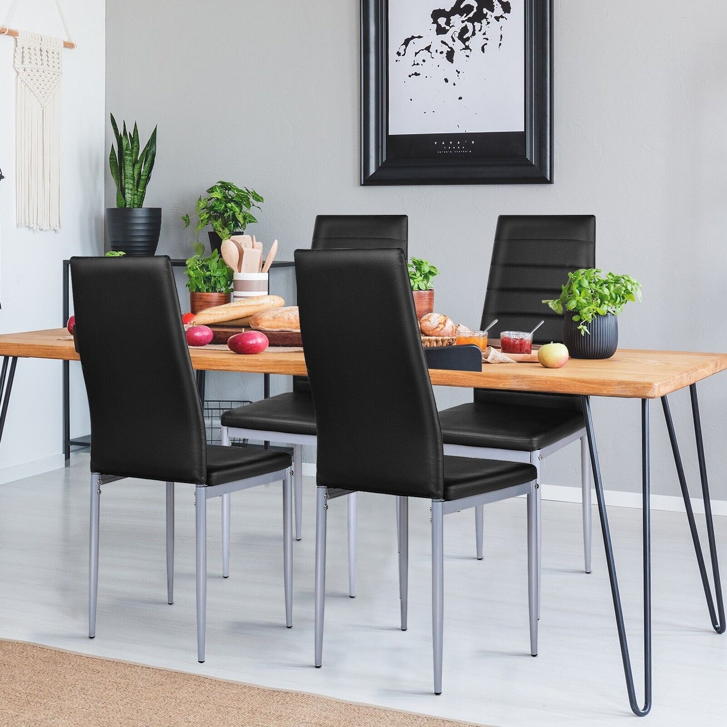 Set of 4 Armless Upholstered Dining Chairs with High Back-Black