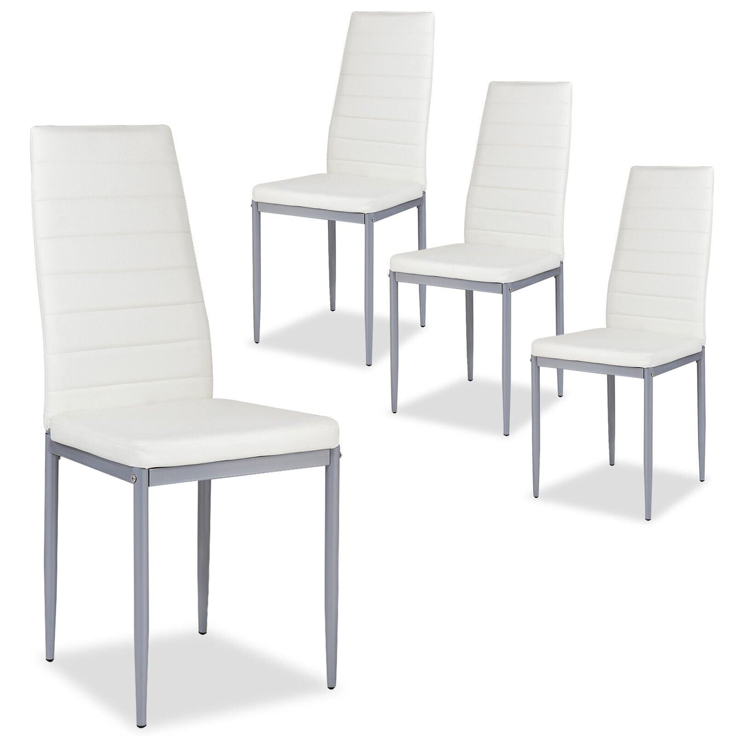 Set of 4 Armless Upholstered Dining Chairs with High Back-White