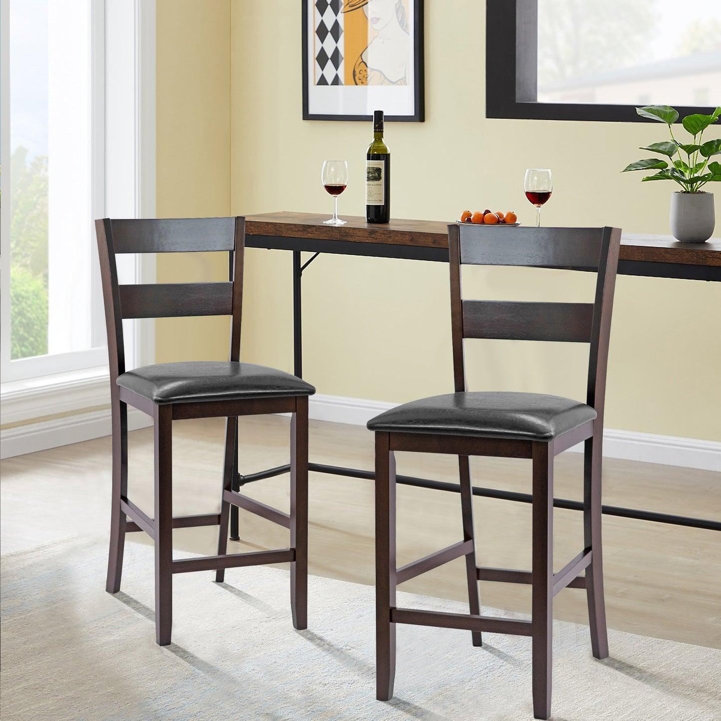Set of 2 63.5 cm Counter Height Upholstered Bar Stools with Soft Padded Seat
