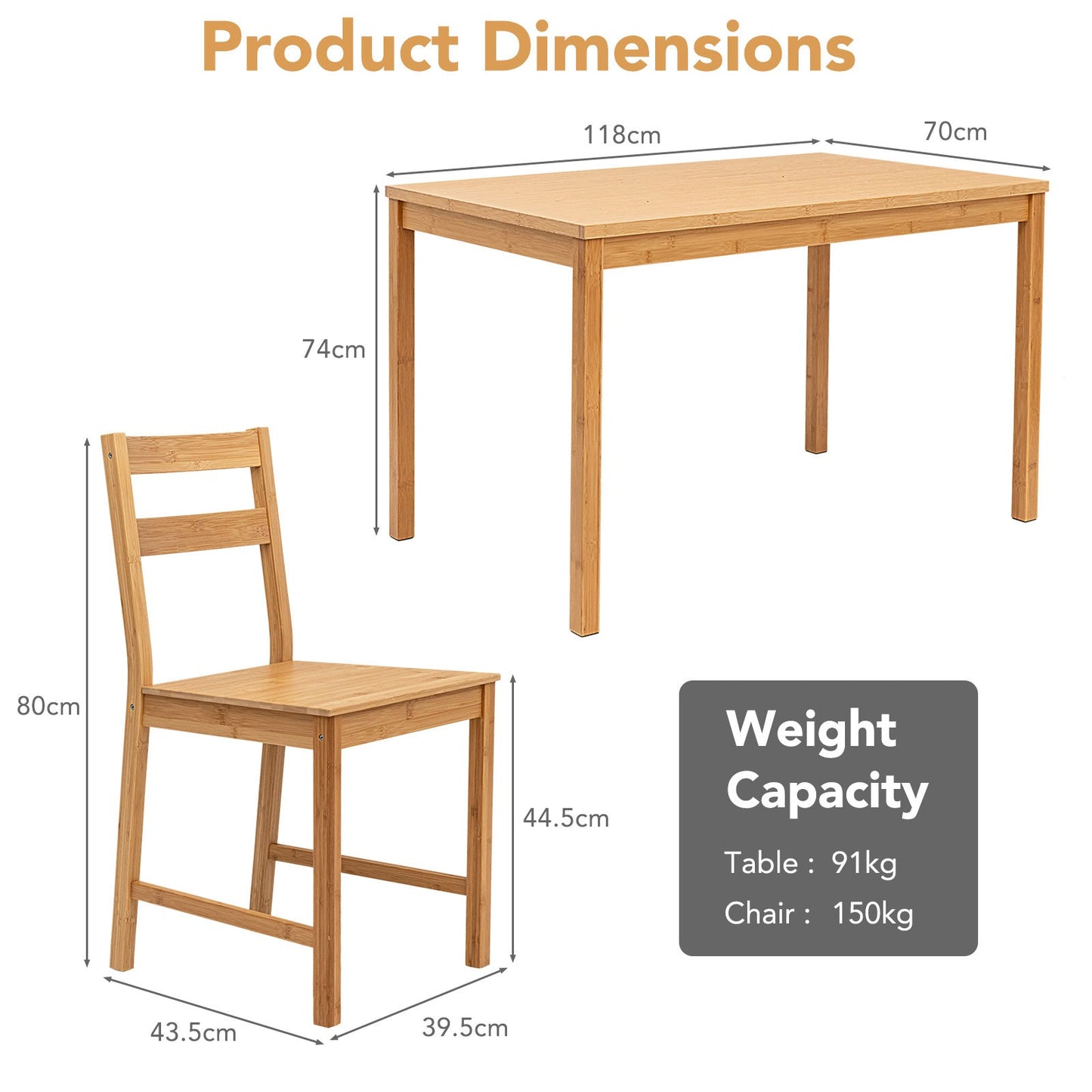 Pieces Dining Room Set with Non-slip Foot Pads-Natural