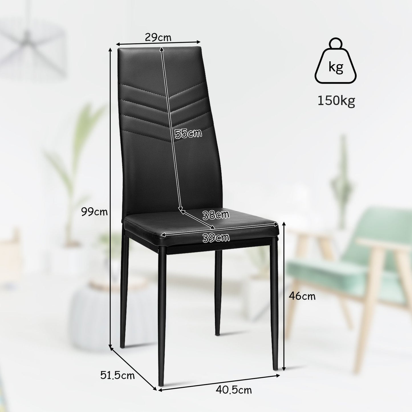 4 PCS Armless Side Chairs with Upholstered Cushion and Sturdy Metal Frame-Black