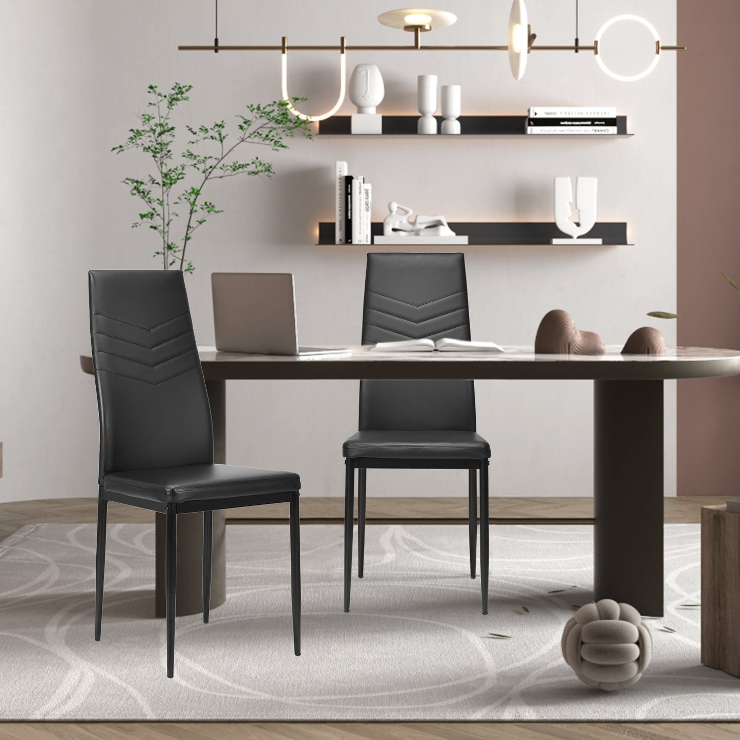 4 PCS Armless Side Chairs with Upholstered Cushion and Sturdy Metal Frame-Black